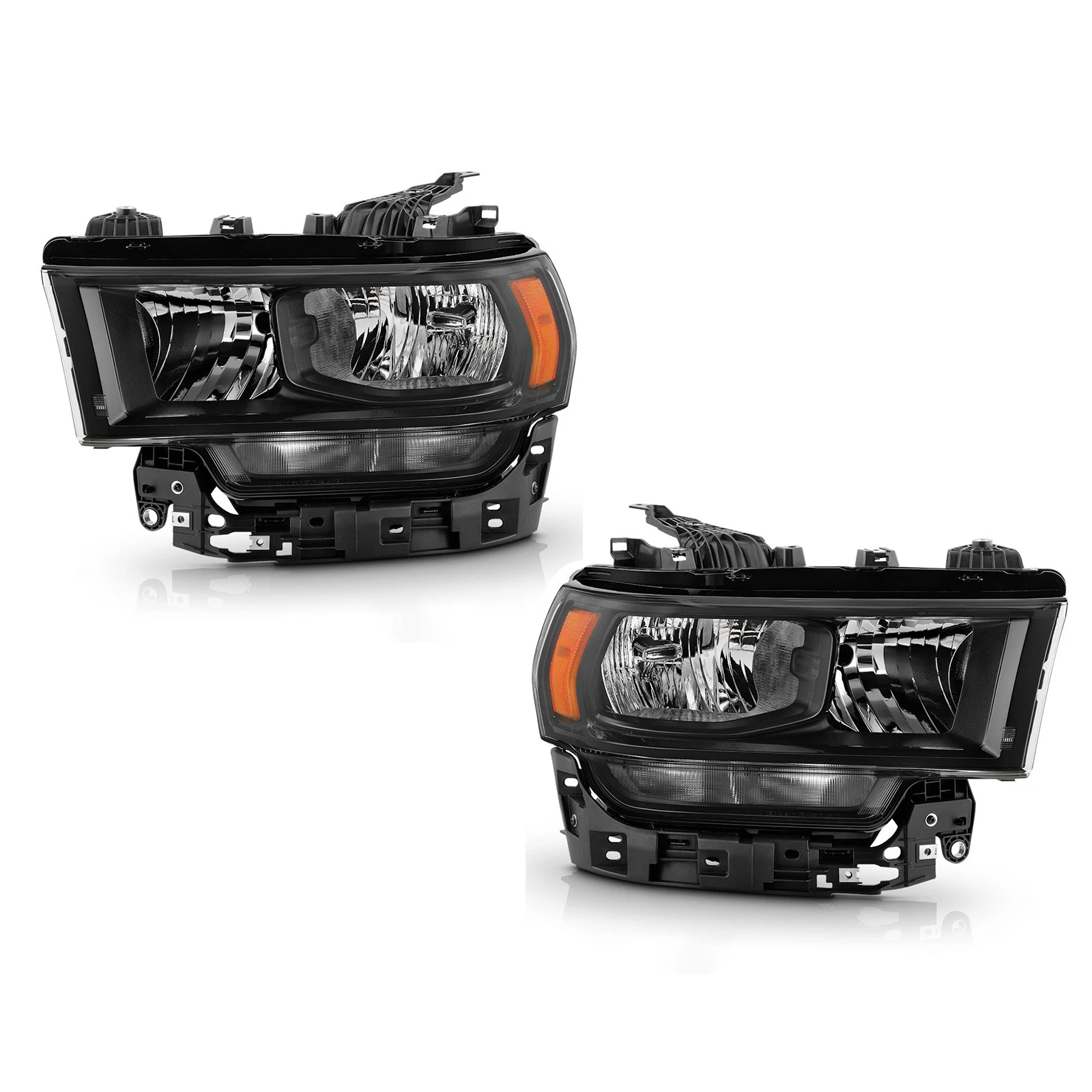 Halogen Headlight Set for Ram 2500 3500 (2019–2024) Black Bezel Left+Right