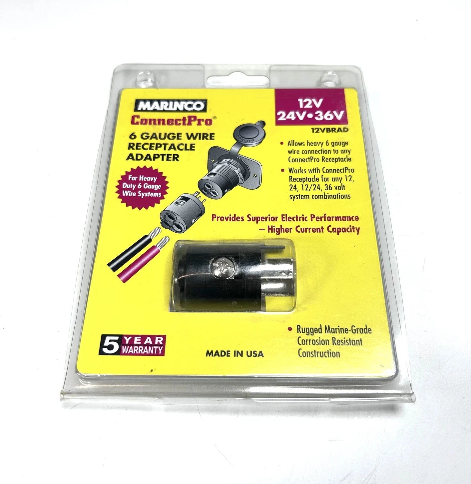 Marinco 12VBRAD Connect Pro 6 Gauge Wire Receptacle Adapter for 12V