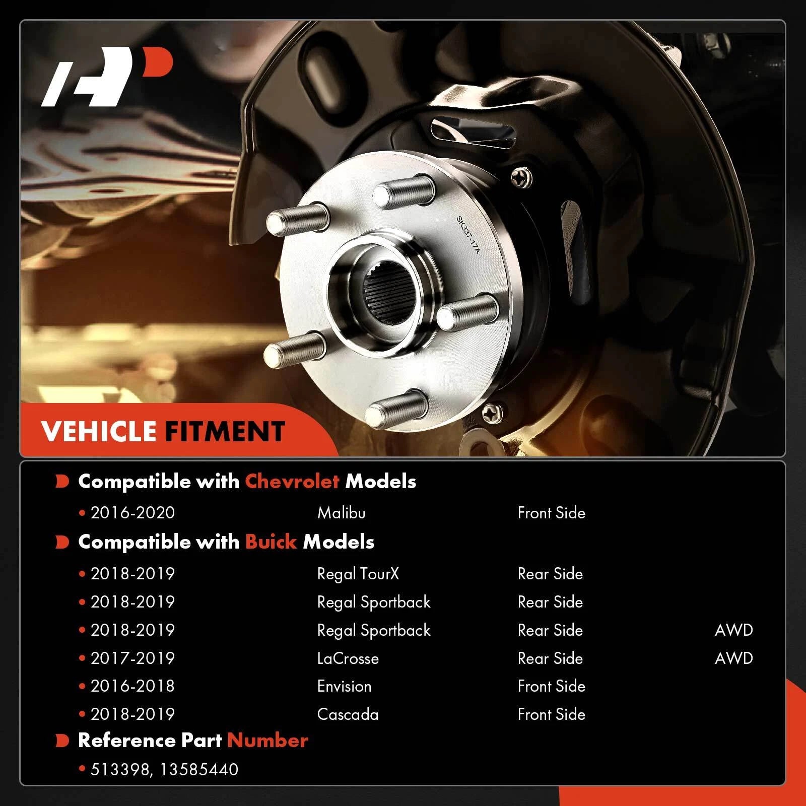 Front or Rear Wheel Hub & Bearing Assembly for Chevrolet Malibu