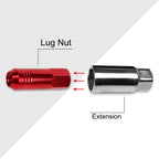 Set of 20 M12X1.25 Red JDM Open End Conical Hex Wheel Lug Nuts + Extension 20mm