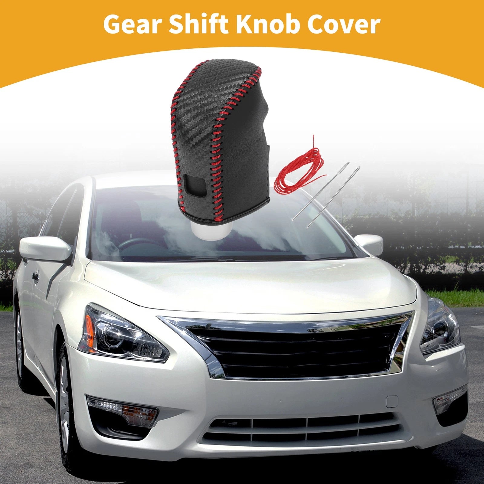 Gear Shift Knob Cover for Nissan Altima (2019–2024) Black Carbon Fiber Red