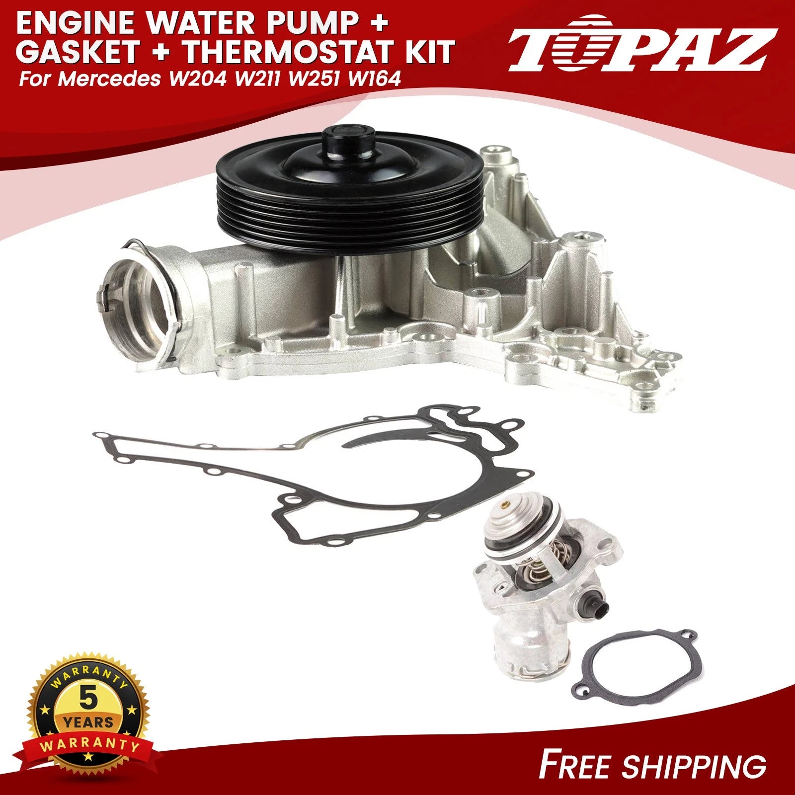 Engine Water Pump Kit with Gasket and Thermostat for Mercedes W204 W211 W251 W164 (2007–2016)