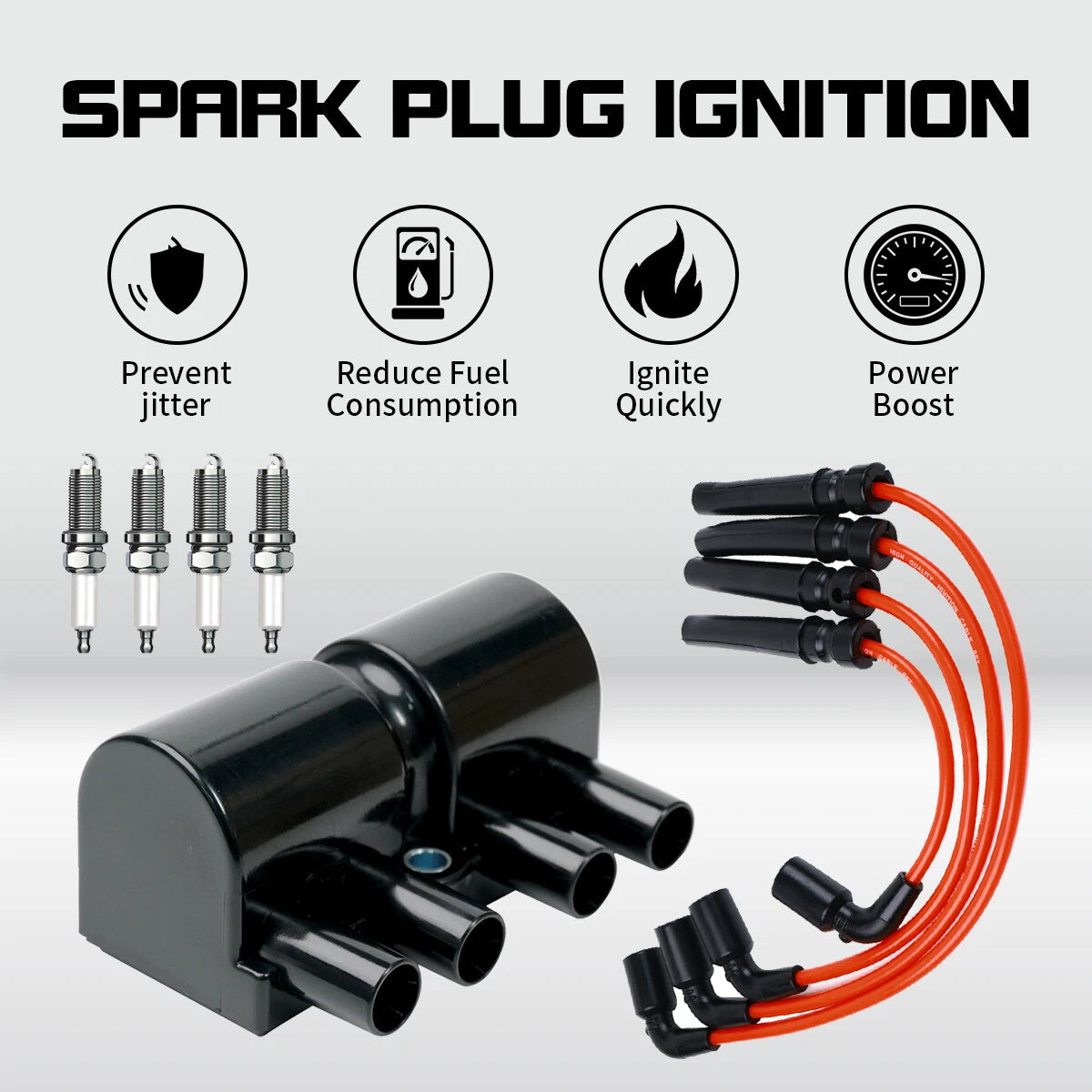 Ignition Coil + Spark Plug + Red Wires for Chevy Aveo Pontiac Wave (2004–2011)