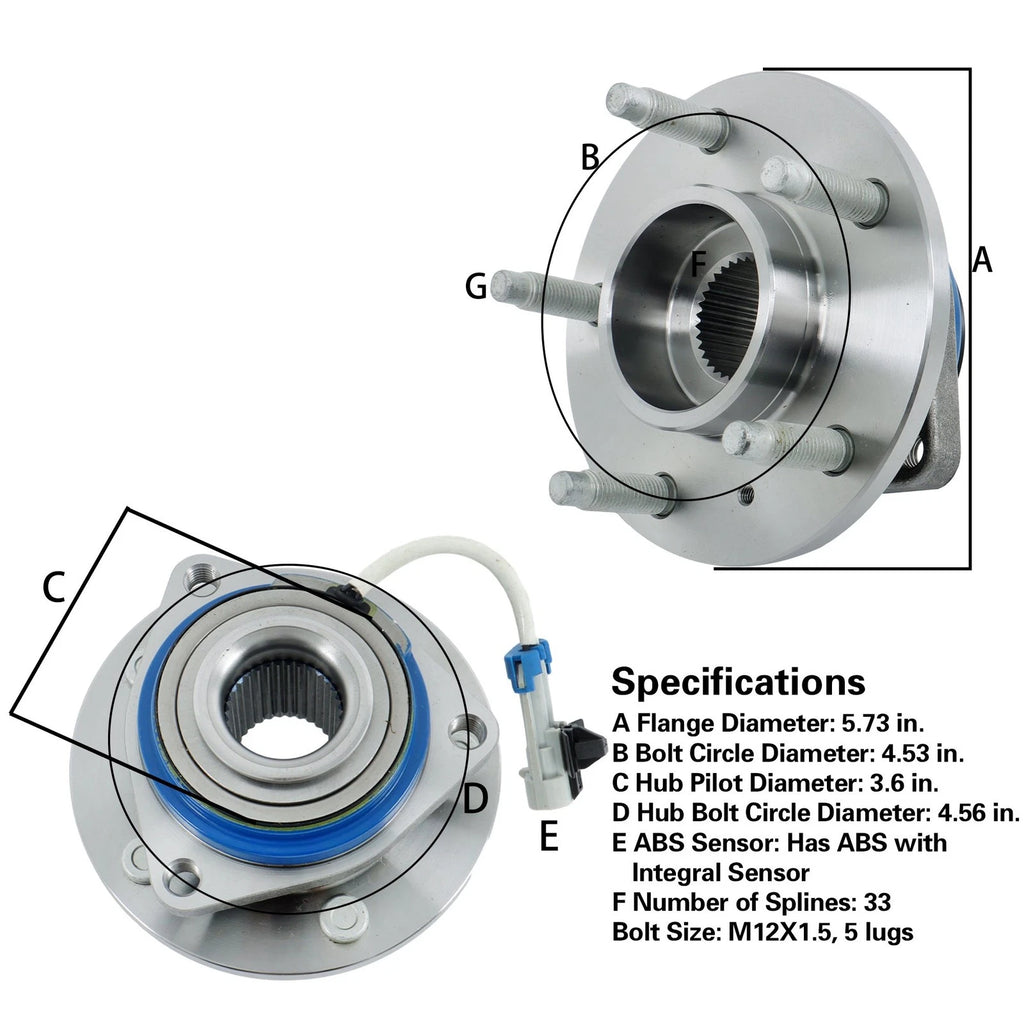 2X Front Wheel Hub & Bearing Assembly for Chevrolet Impala Pontiac Aztek