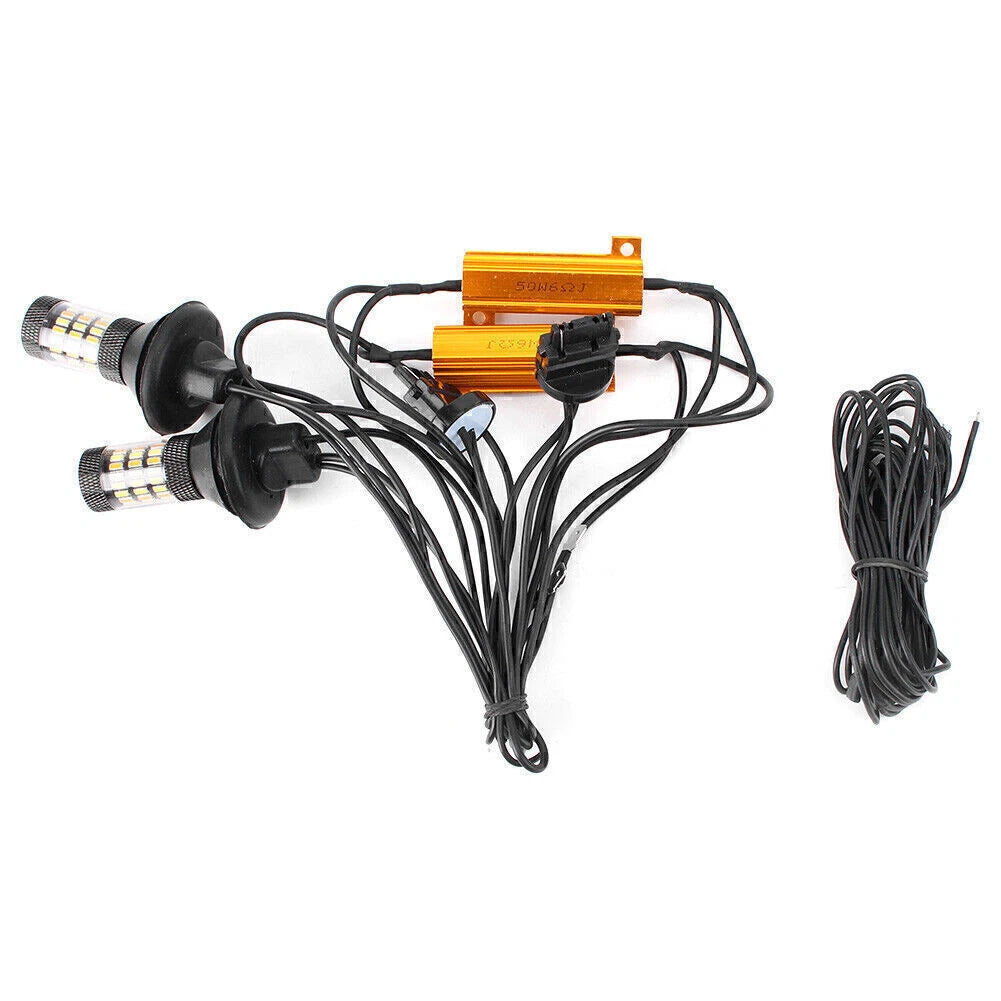 Pair 3156 Dual Color 4014 60SMD DRL Switchback LED Turn Signal Bulbs for