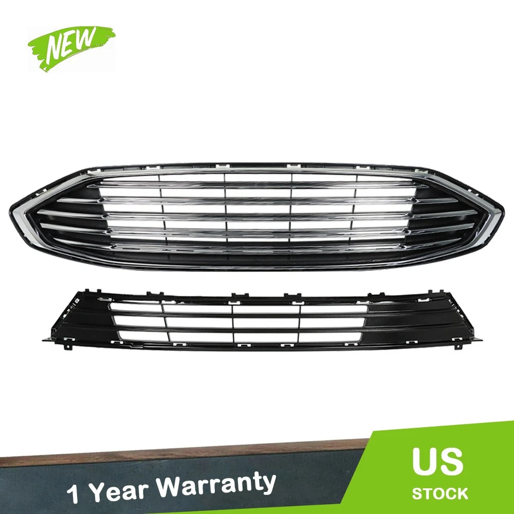 Front Grille Bumper for Ford Fusion (2017–2018) Black Chrome