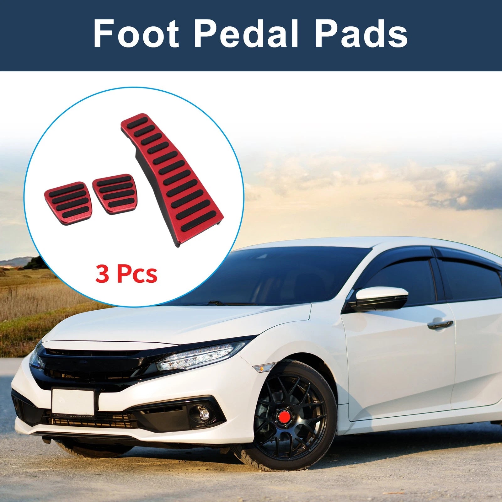 3 Pcs Manual Foot Accelerator Pedal Covers for Honda Civic (2006–2009) Red