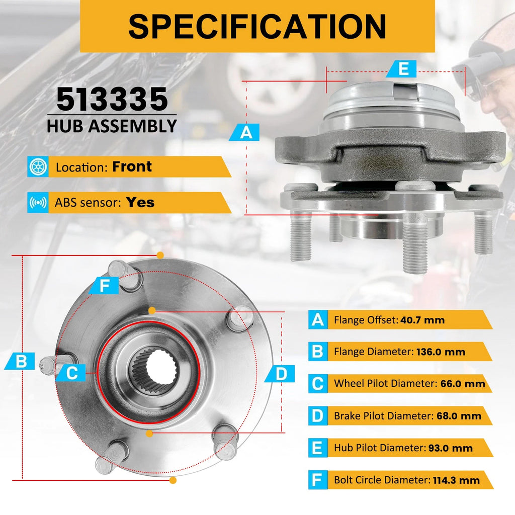 Pair Front Wheel Bearing Hubs for INFINITI Q40 (2015) & Q50 (2014–2023)
