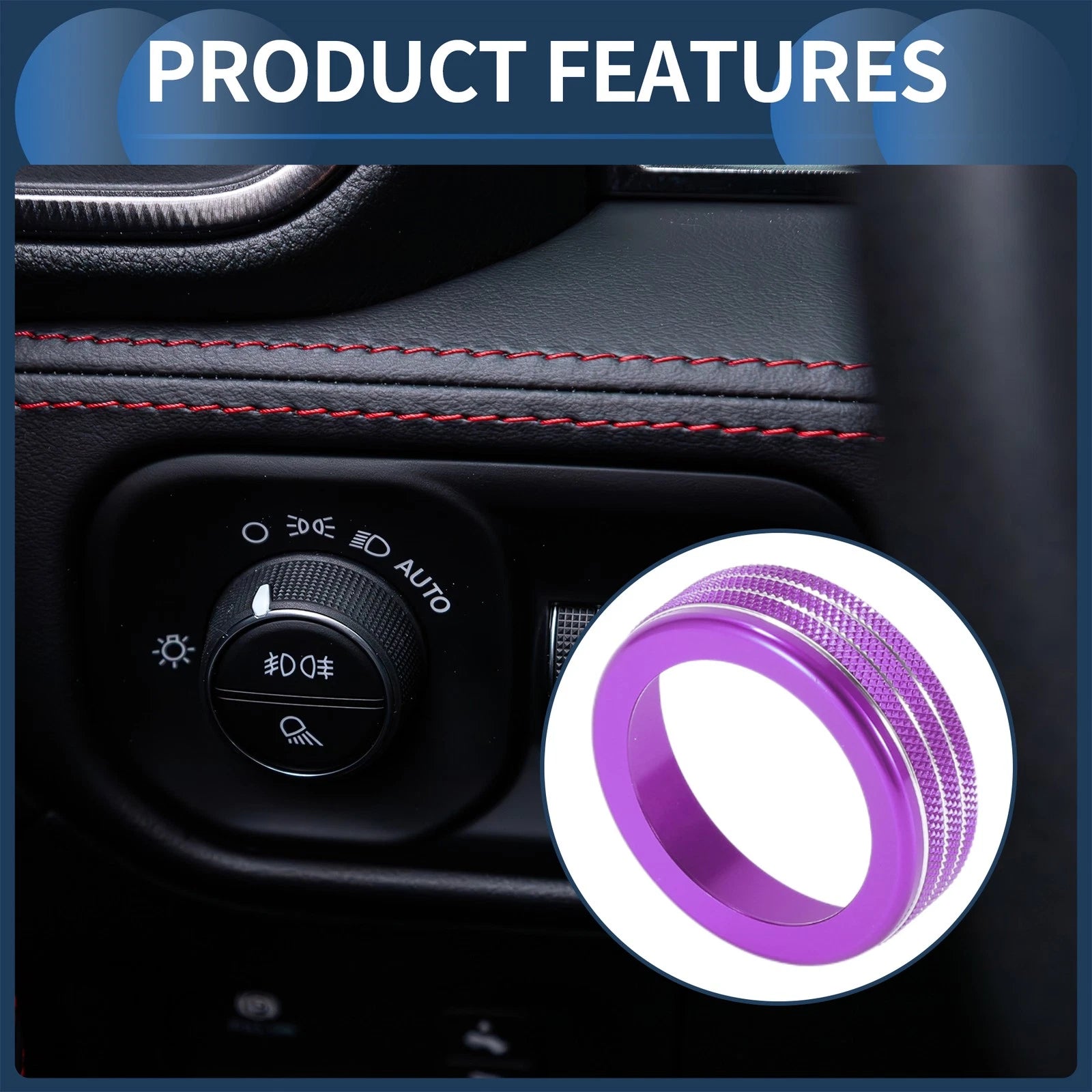 Headlight Fog Light Switch Knob Cover Ring for Dodge RAM (2018–2022) Purple 1 Pc