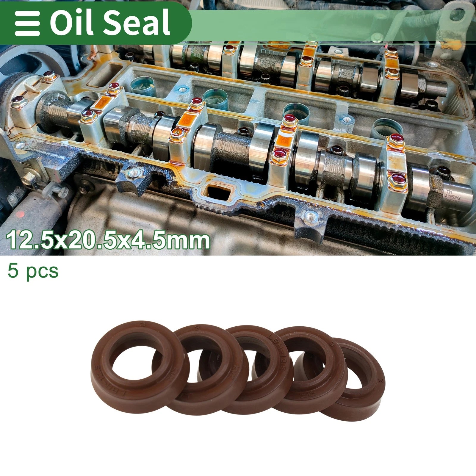 Set of 5 Oil Seal Rotary Shaft Seal FKM Rubber 12.5x20.5x4.5mm