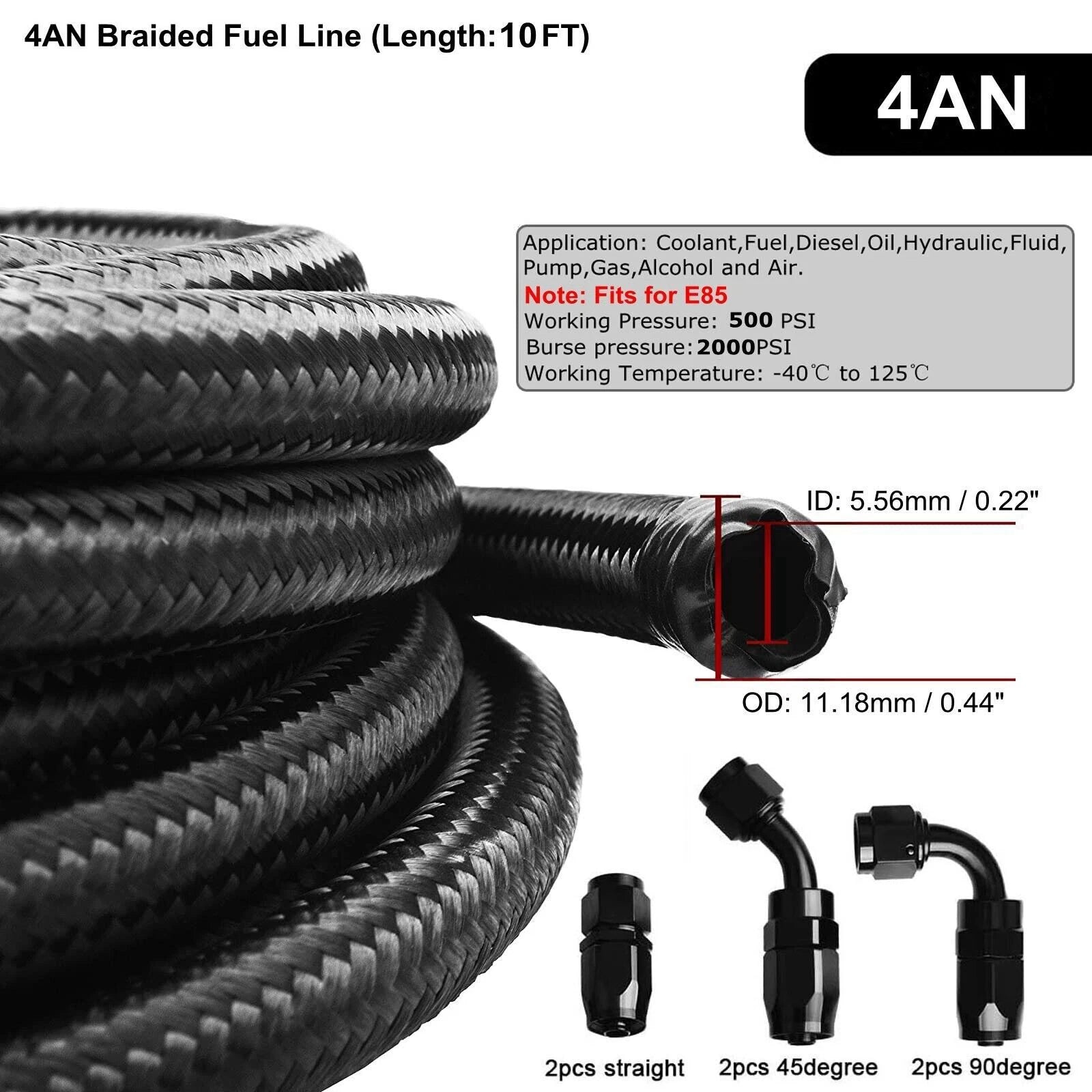 Fuel Line Hose End Fittings Kit 4AN/6AN/8AN/10AN/12AN for Automotive