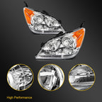 Set of 2 Headlight Assemblies for Honda Odyssey (2005–2007) Chrome Amber