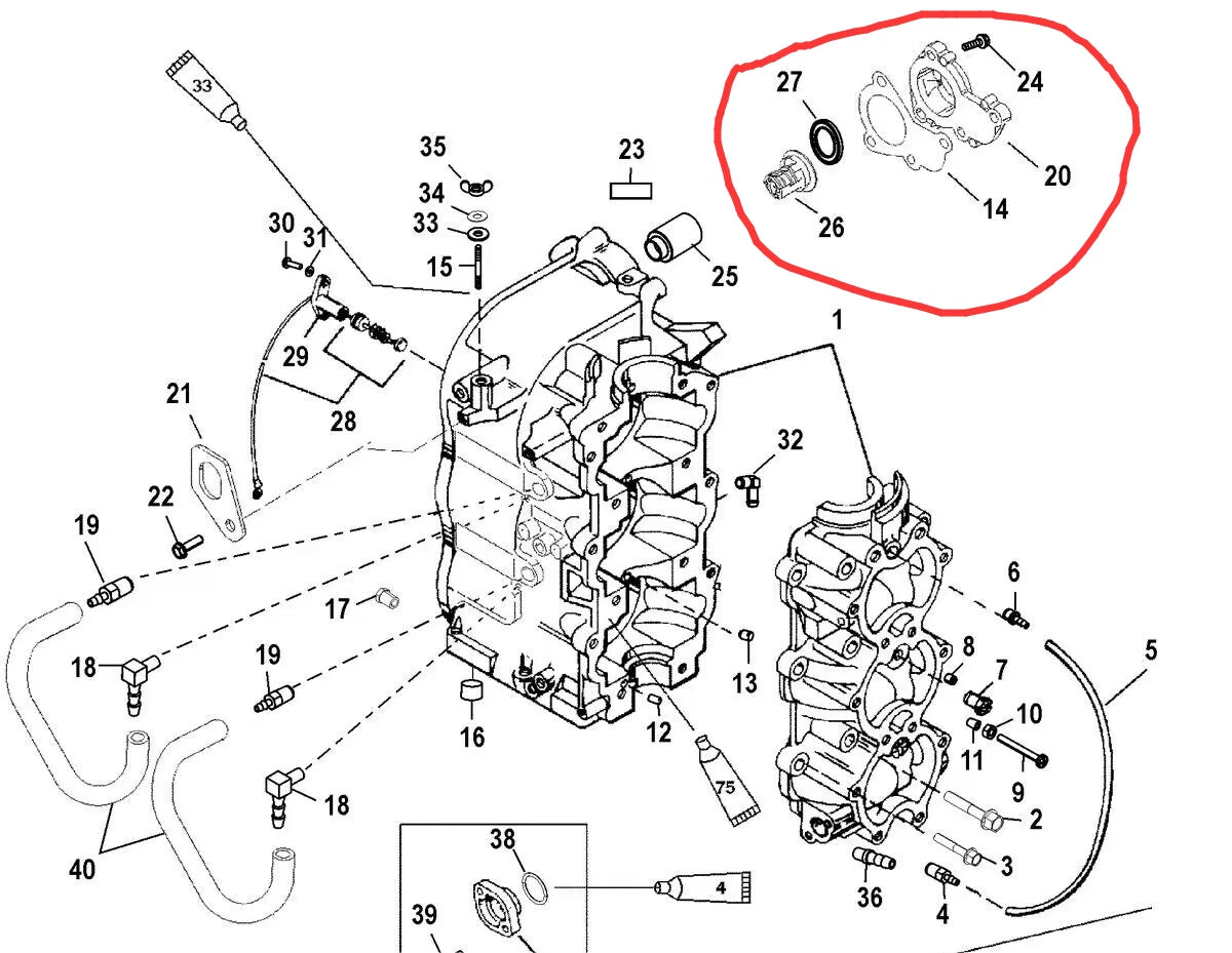 Thermostat Cover Poppet Kit for Mercury 40HP-60HP Outboard (14586A 7, 827251A1)
