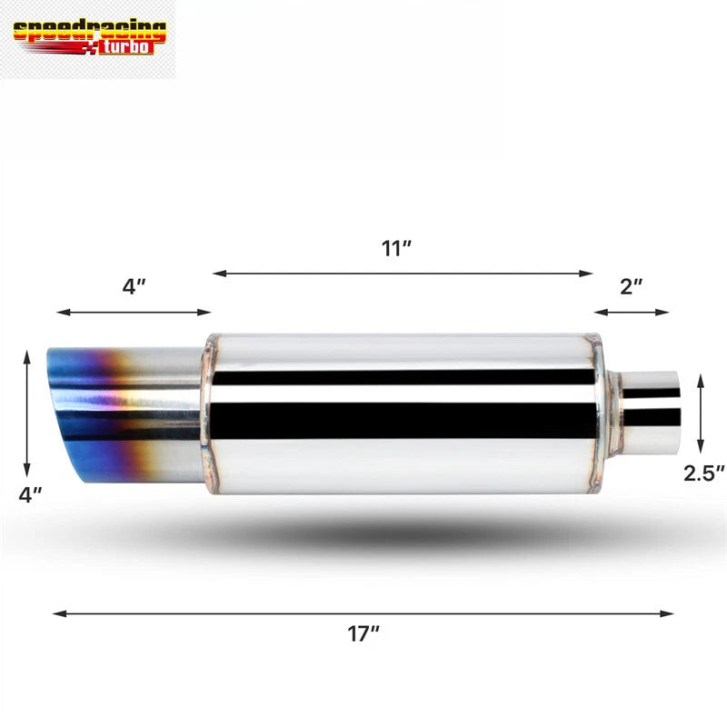 2.5" Inlet 4" Outlet Exhaust Muffler Diagonal Cut w/Joint Clamp Burnt Tip for