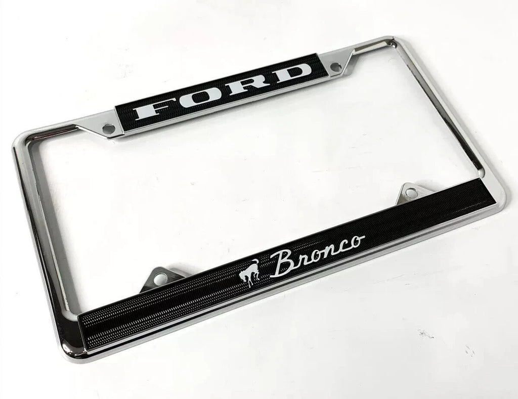 License Plate Frame Chrome Metal for Ford Bronco (2021–2024) Black Script