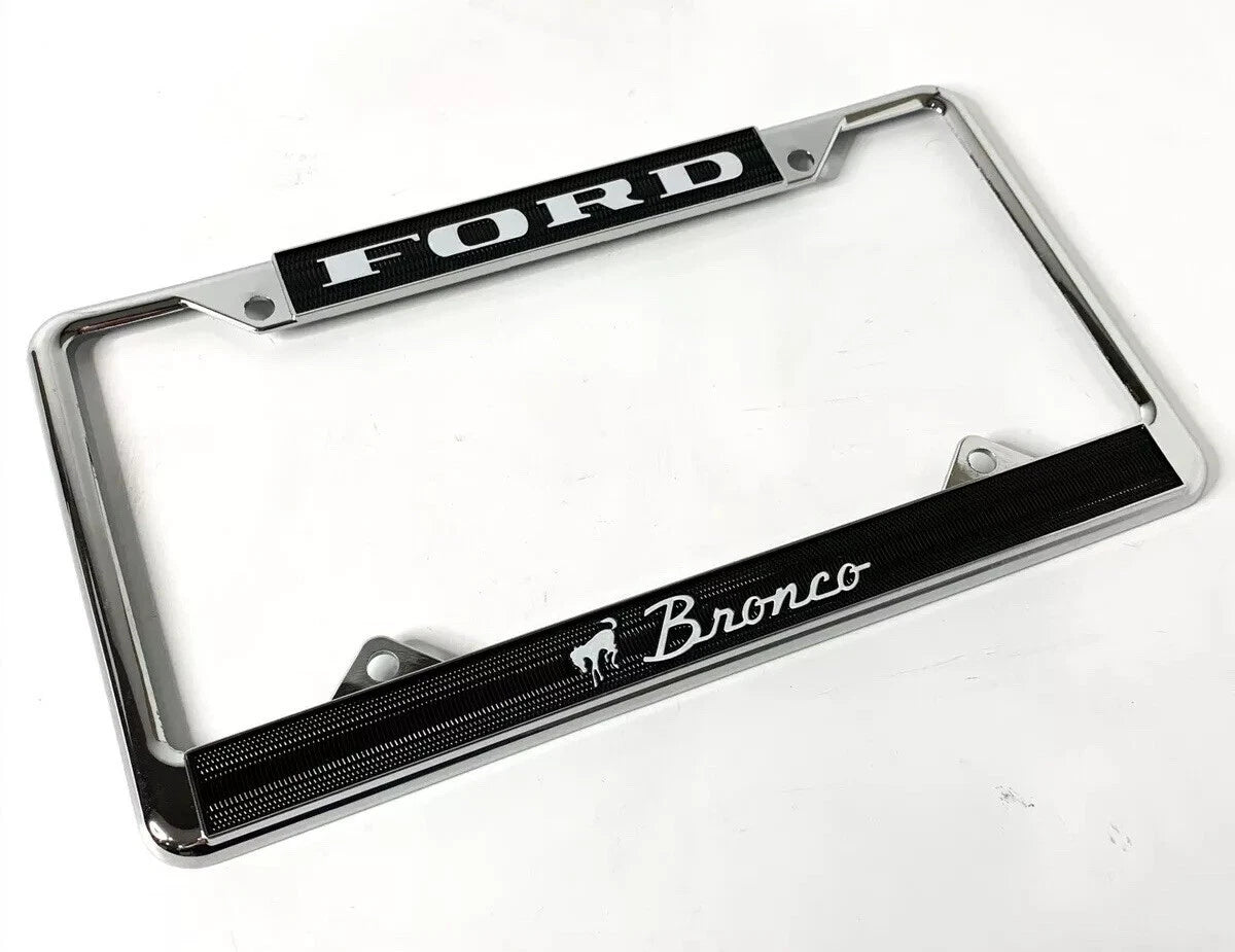 License Plate Frame Chrome Metal for Ford Bronco (2021–2024) Black Script
