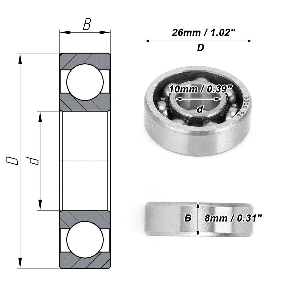 Deep Groove Ball Bearing 10x26x8mm for Scooter Skateboard (6000)