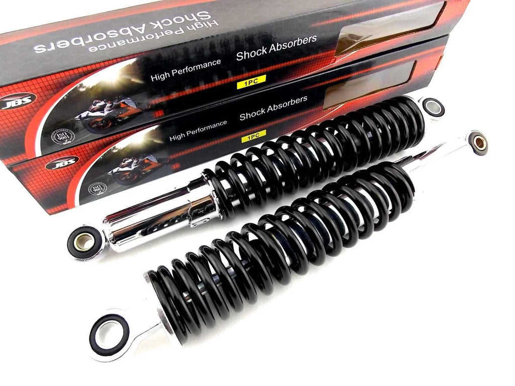 350mm JBS Black/Chrome Rear Shock Absorbers for Kawasaki KE100 (1982-2001)