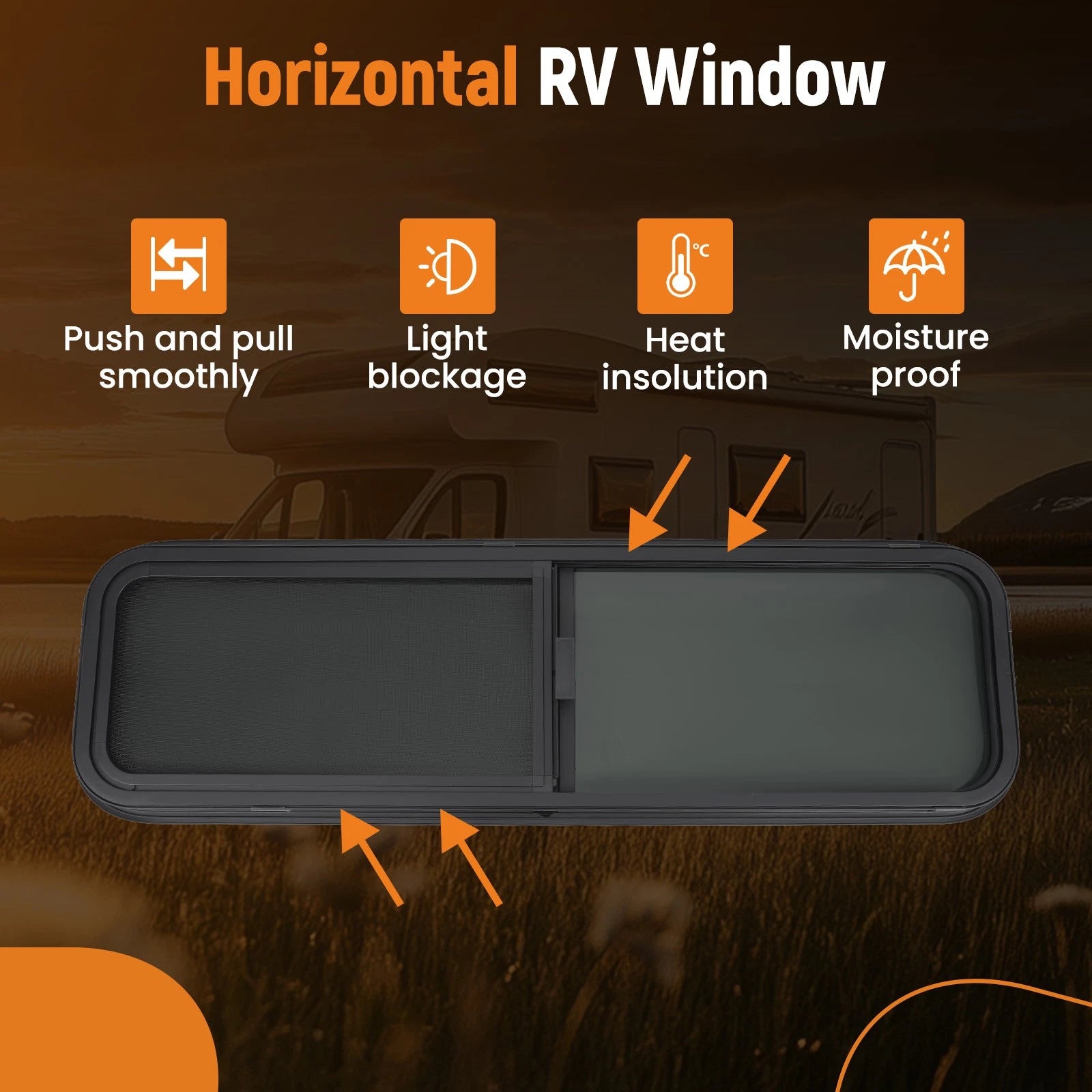 42" x 12" Horizontal Window for RV Trailer Cargo Food Truck