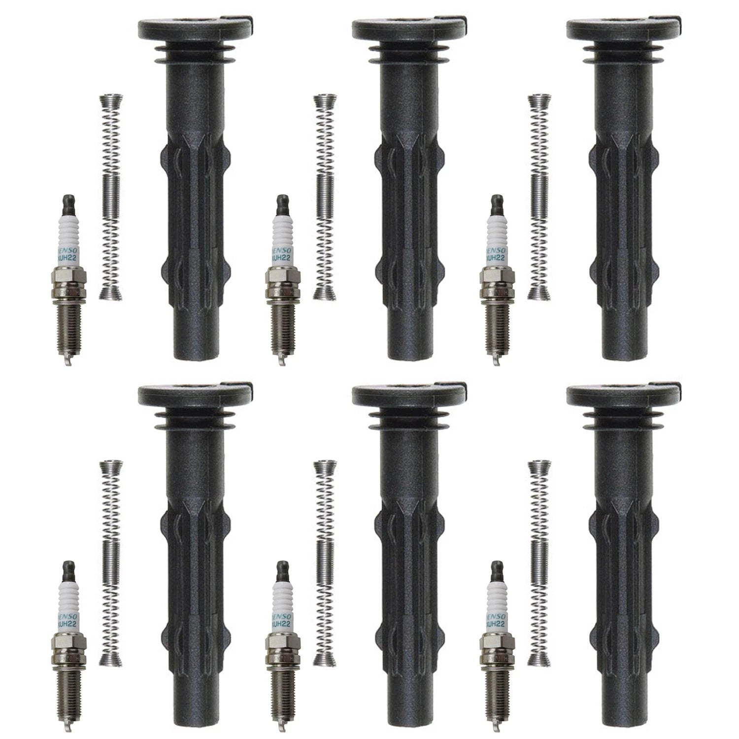Set of 6 Denso Iridium Power Spark Plugs & Coil Boots for Mercedes C209 W203 W204
