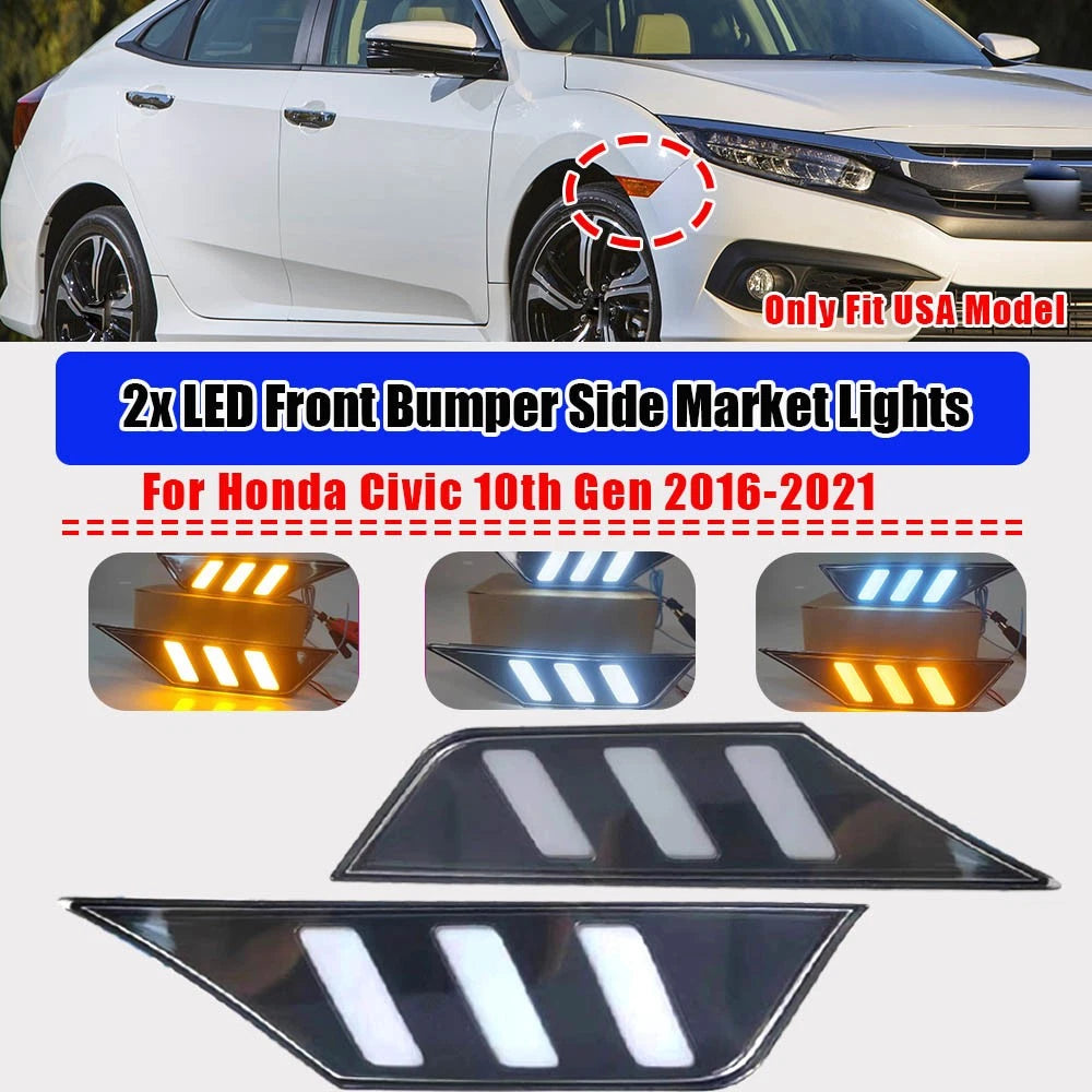 LED Blue & Amber Front Bumper Side Marker Light for Honda Civic (2016–2021)
