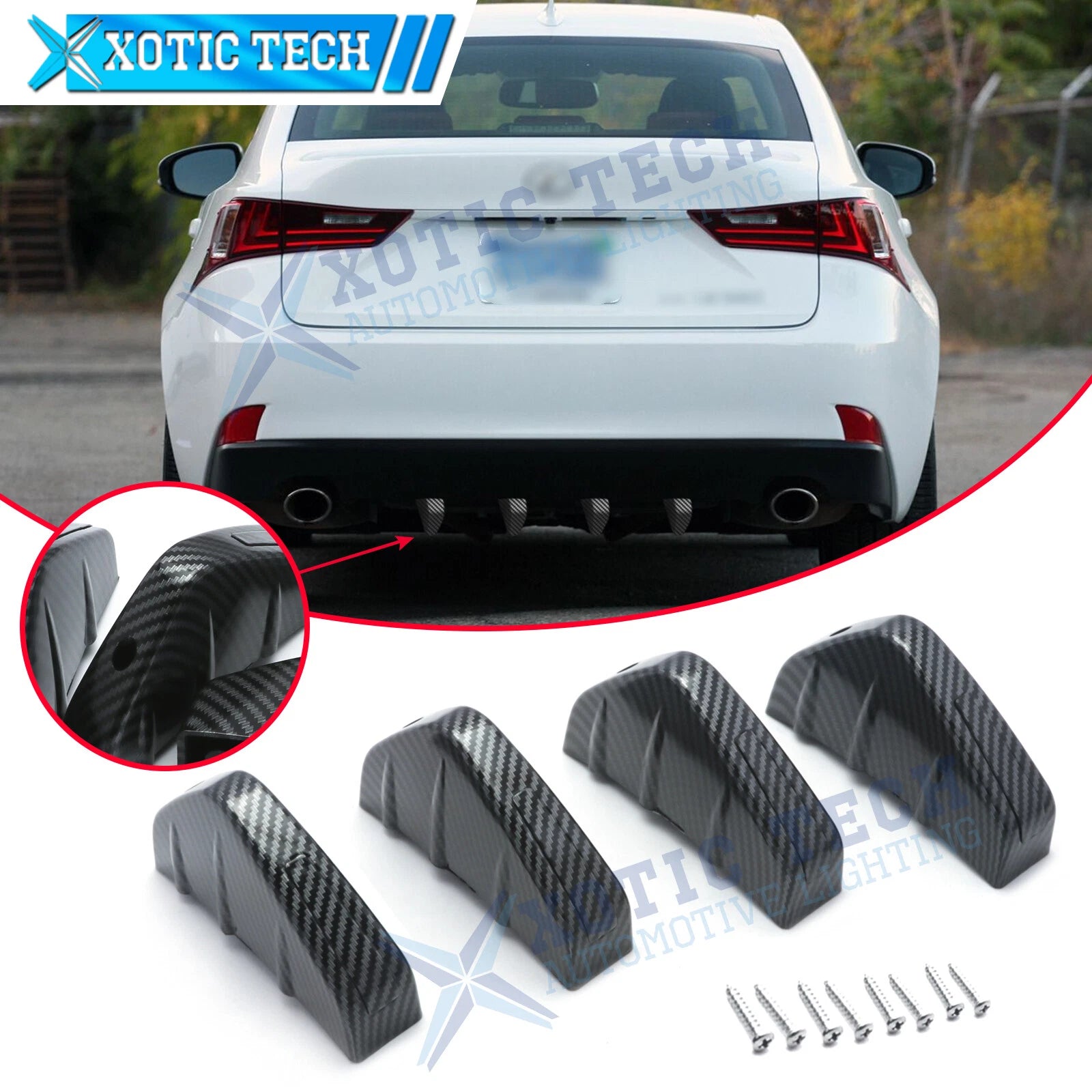4pcs Carbon Fiber Rear Bumper Protector Diffuser For Lexus IS (2014–2020)
