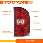 Chrome/Red LED Tail Brake Lights for Sierra Silverado 1500-3500 (2007–2014)