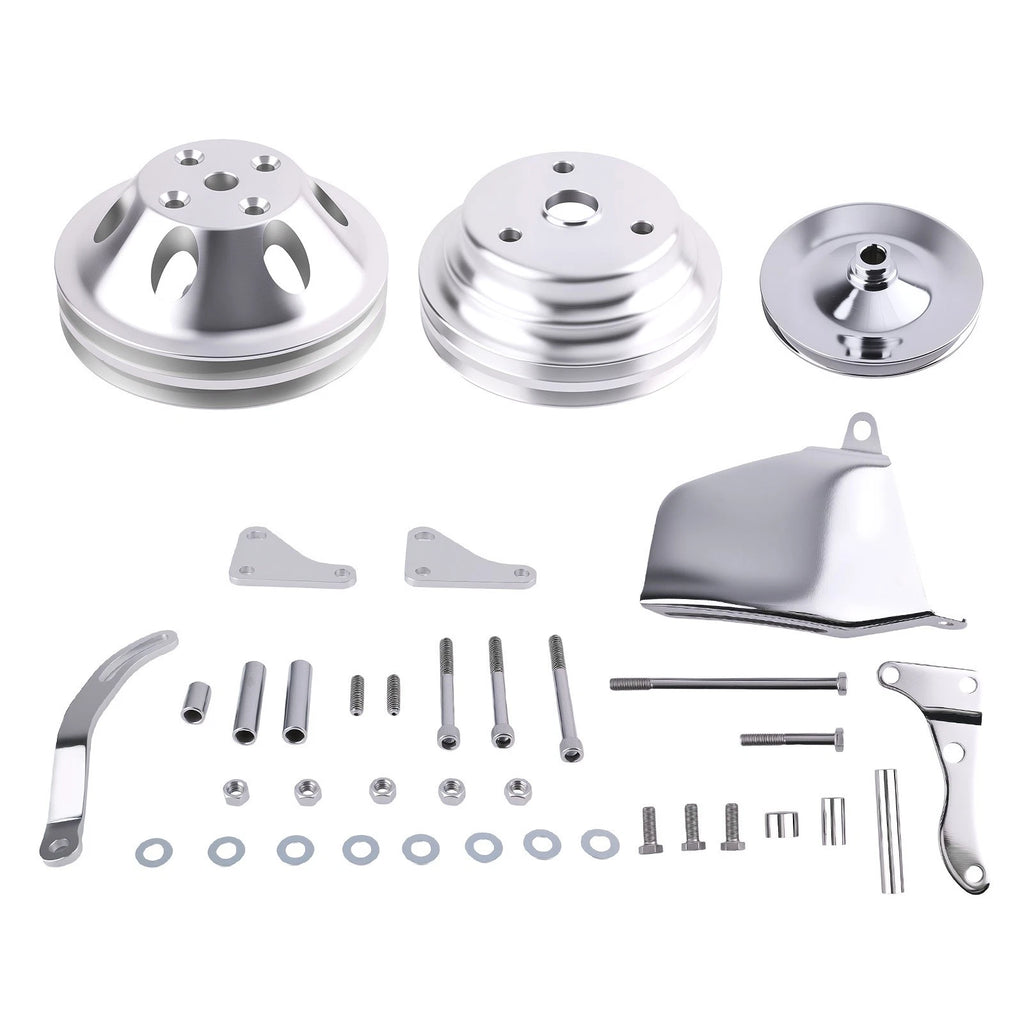 Water Pump Pulley & Bracket Kit for Small Block Chevy 283 327 350 400 (1967–1982)