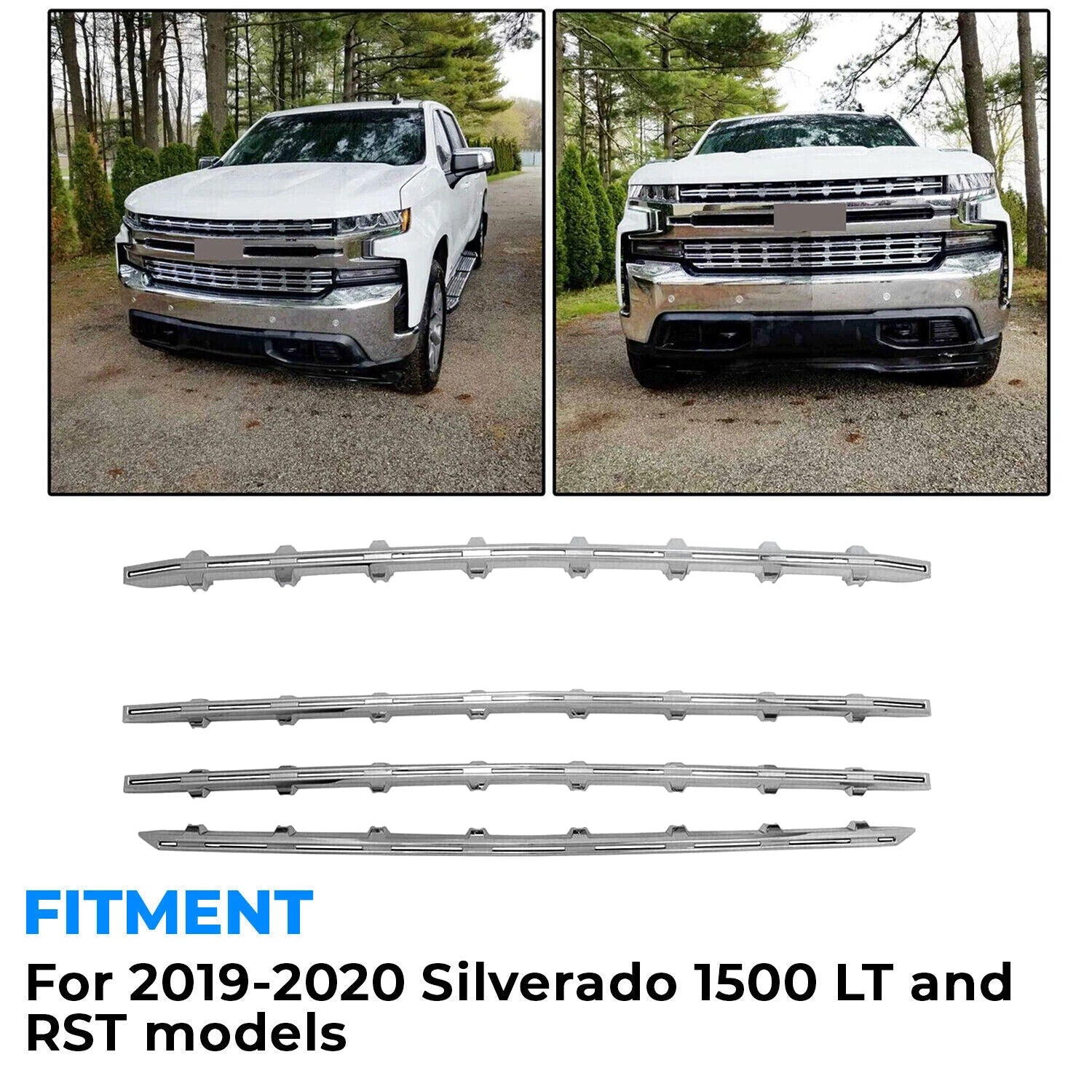 Chrome Grille Trim Molding Covers for Chevy Silverado 1500 LT RST (2019–2021)