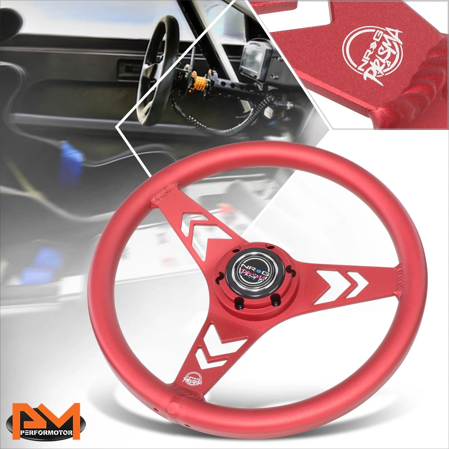 NRG RST-070-RD 330mm Red Racing Steering Wheel for Universal Fit (1" Dish)