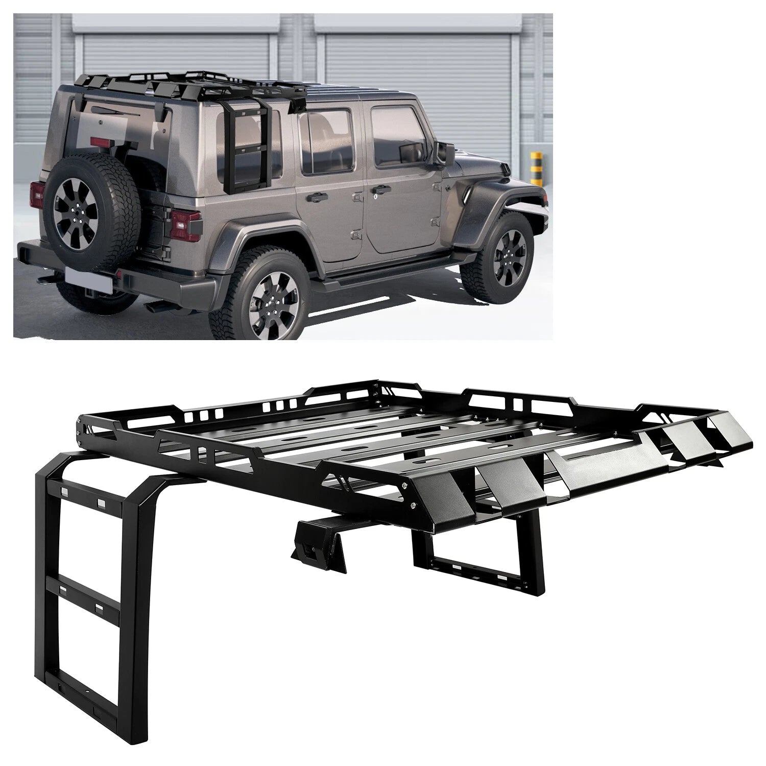 Roof Rack Luggage Carrier for Jeep Wrangler JK (2007–2018) 330LB, 2 Side Ladders