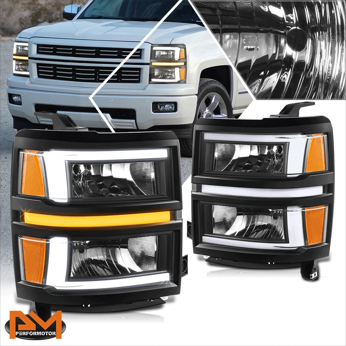 L-Shape LED DRL Sequential Turn Headlights for Silverado 1500 (2014–2015)