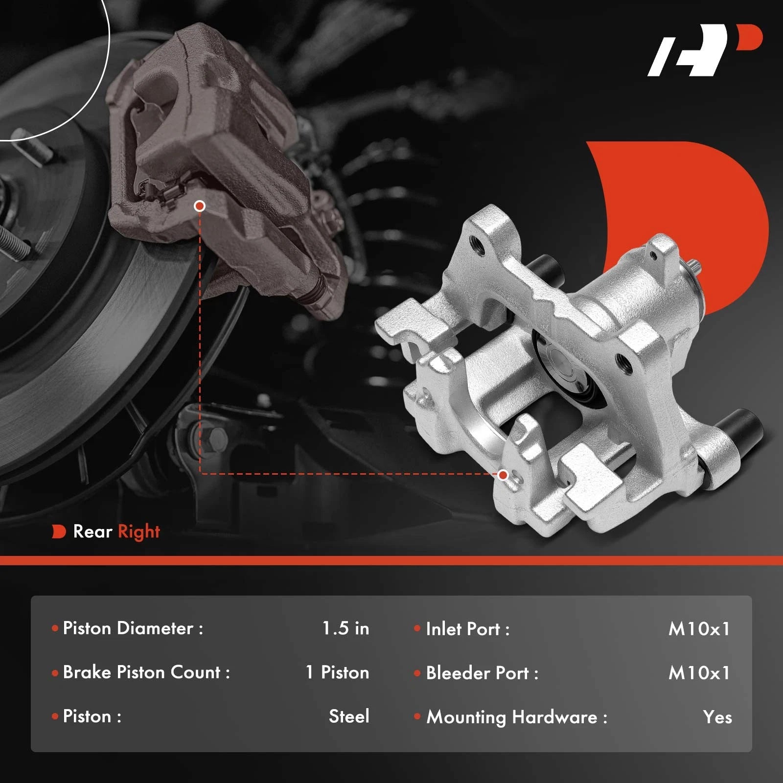 Rear Passenger Side Brake Caliper with Bracket for Honda Civic Si (2017–2018)