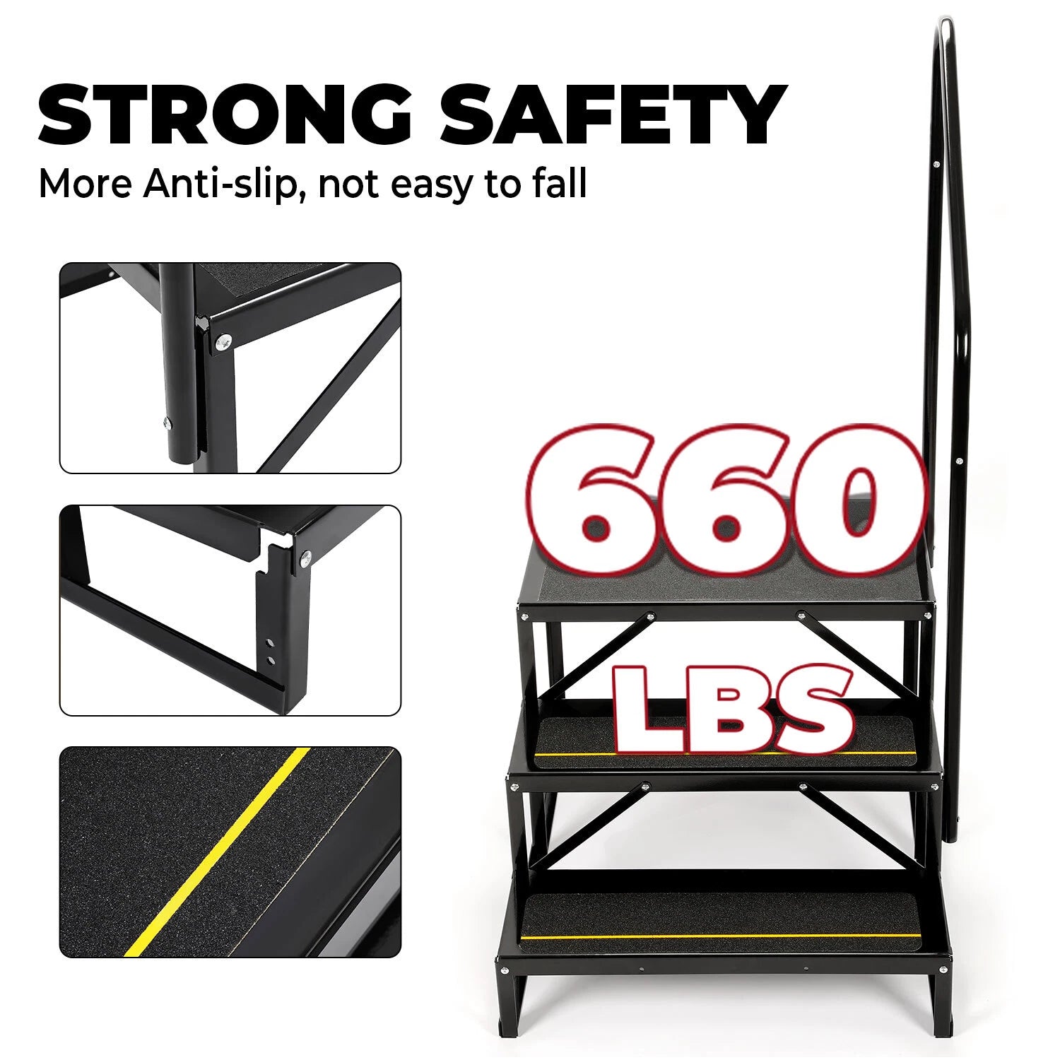 3-Step Anti-Slip Stair with Handrail for RV Camper (Portable)