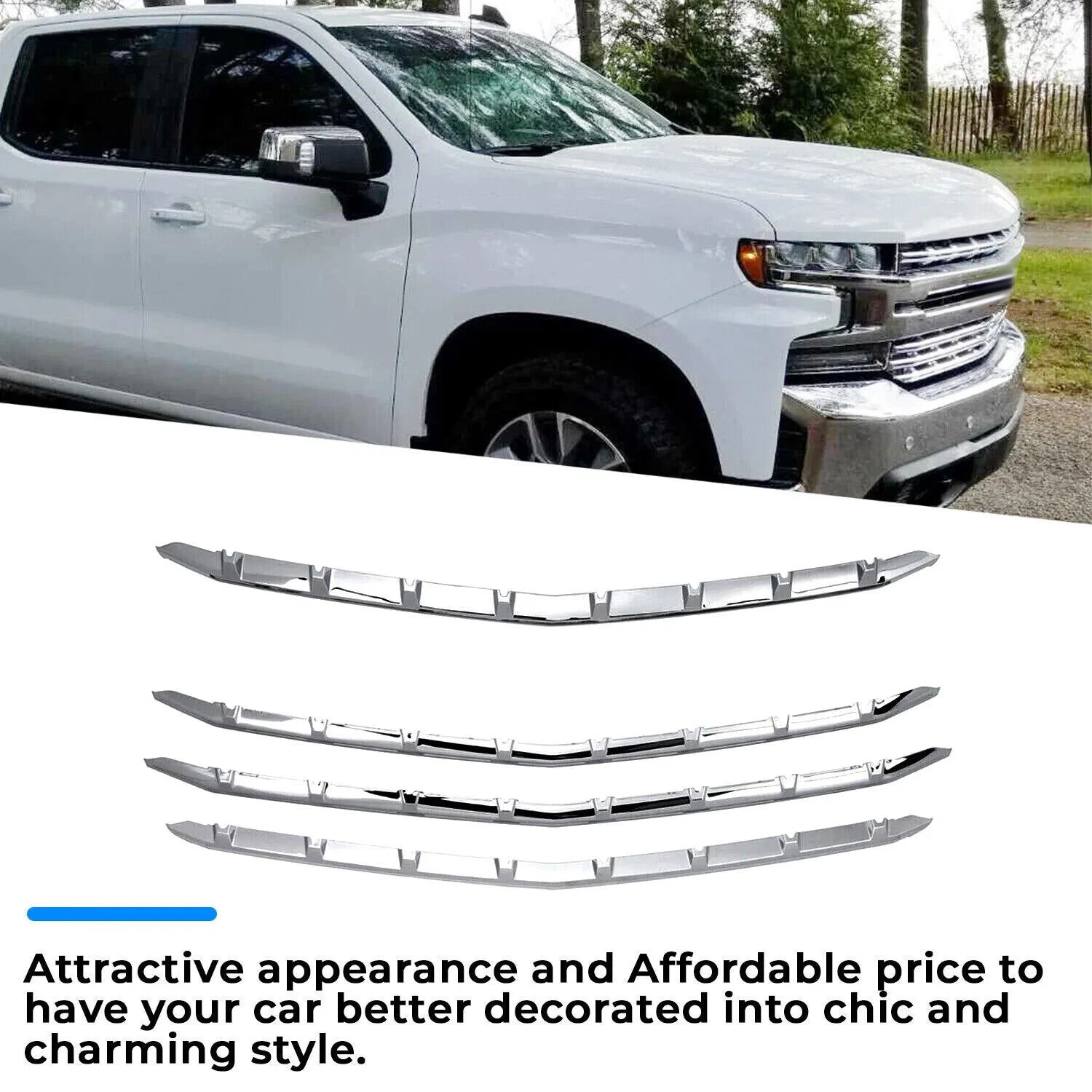 Chrome Grille Trim Molding Covers for Chevy Silverado 1500 LT RST (2019–2021)