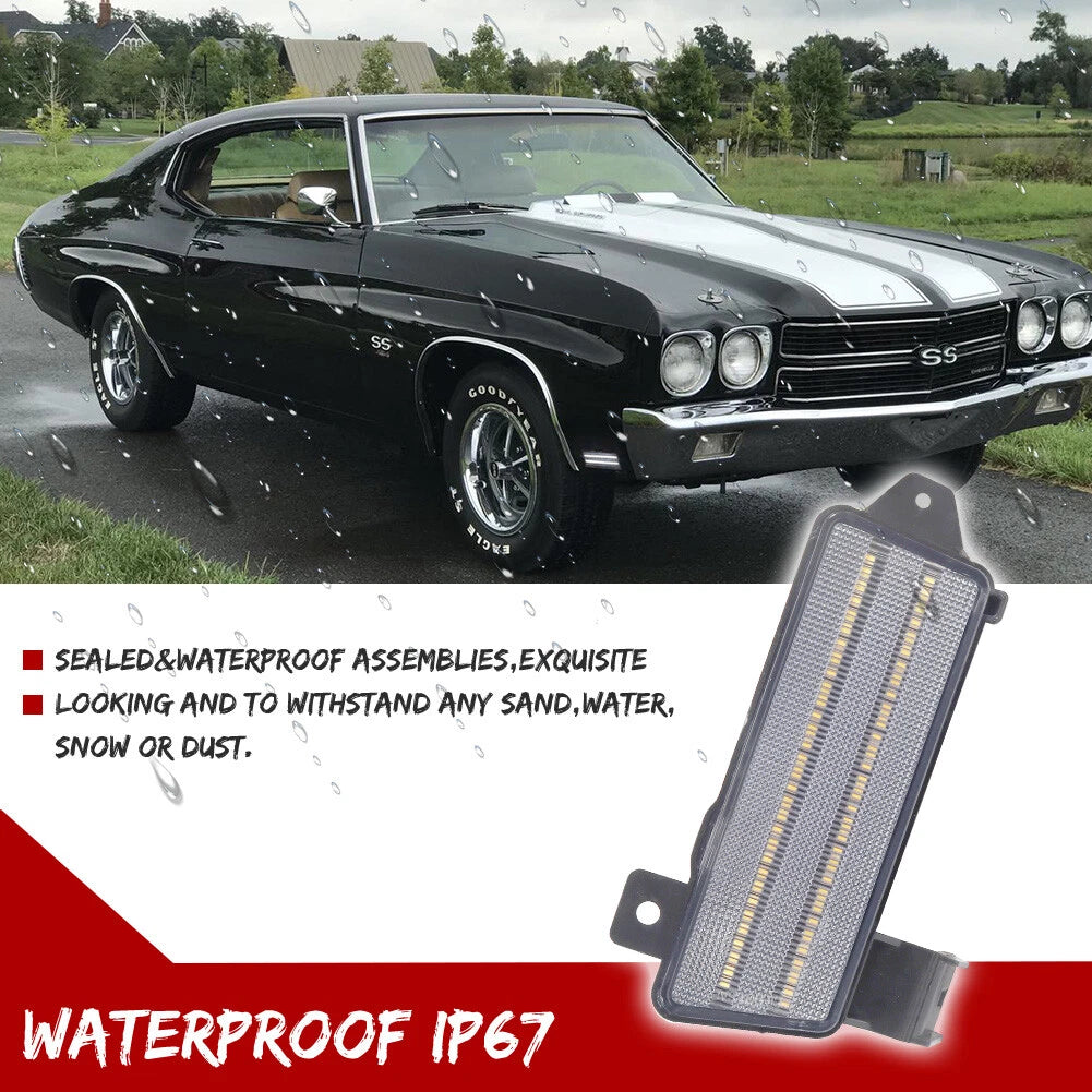 2X Clear White LED Front Side Marker Lights for Chevy Chevelle El Camino (1970)