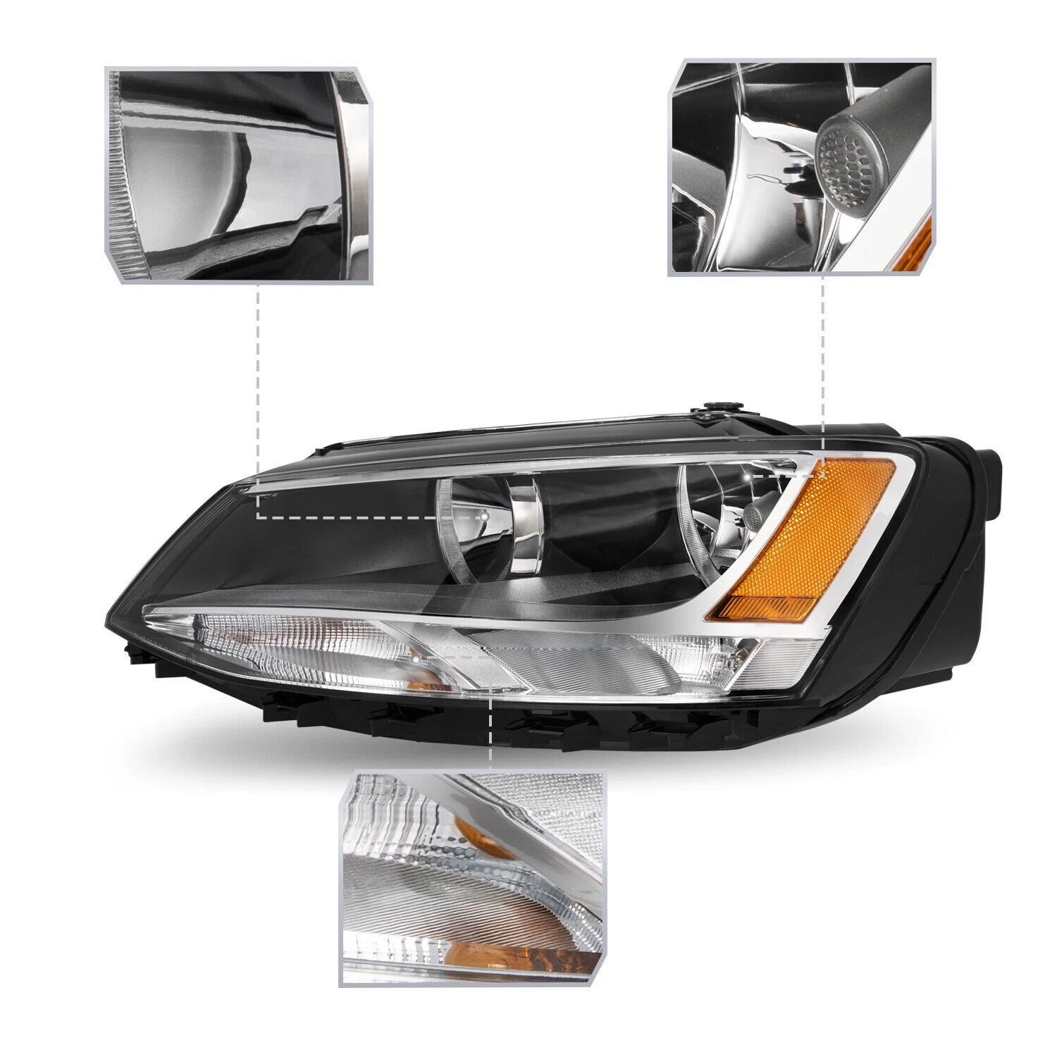 Halogen Headlight with Bulb for Volkswagen Jetta Sedan (2011–2016)