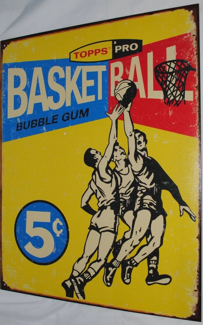 Vintage Replica Tin Metal Sign for Basketball Cards Box (1957)