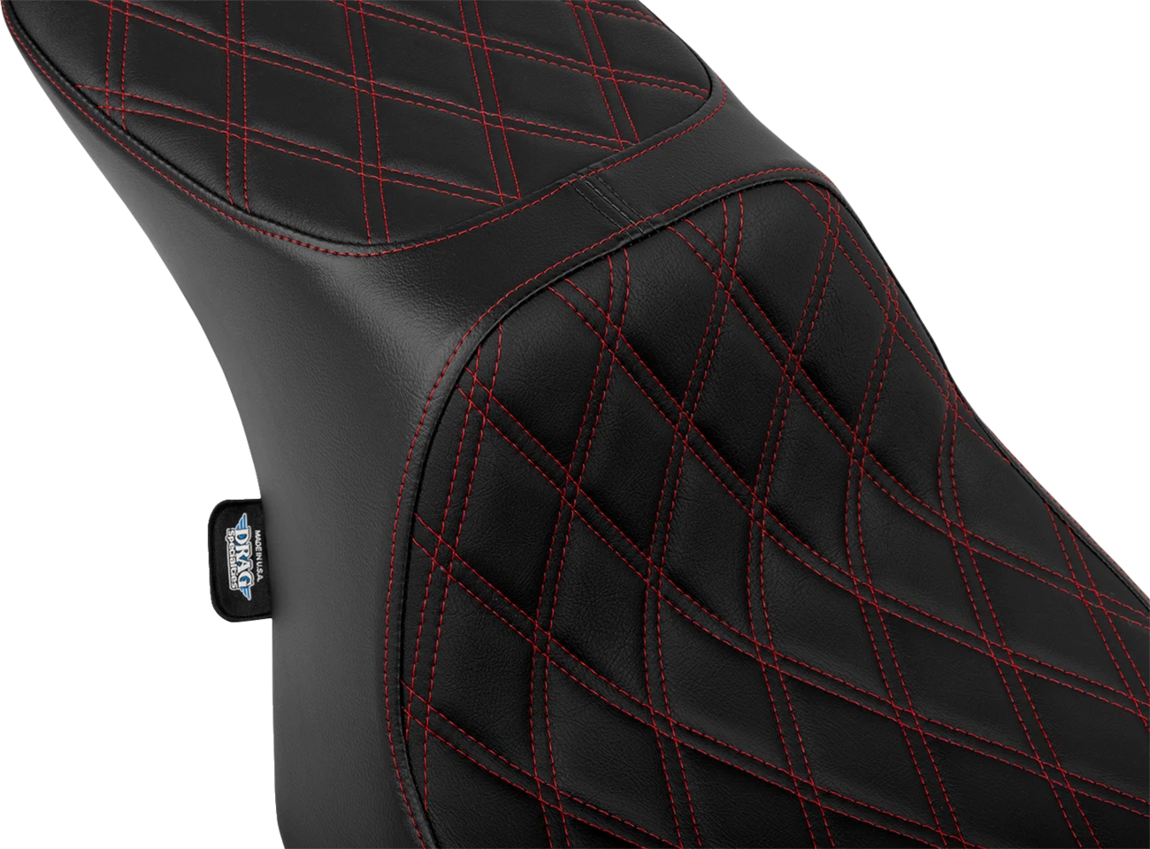 Predator 2-Up Seat for Harley-Davidson (2014–2023) - Vinyl, Double Diamond Red Stitch