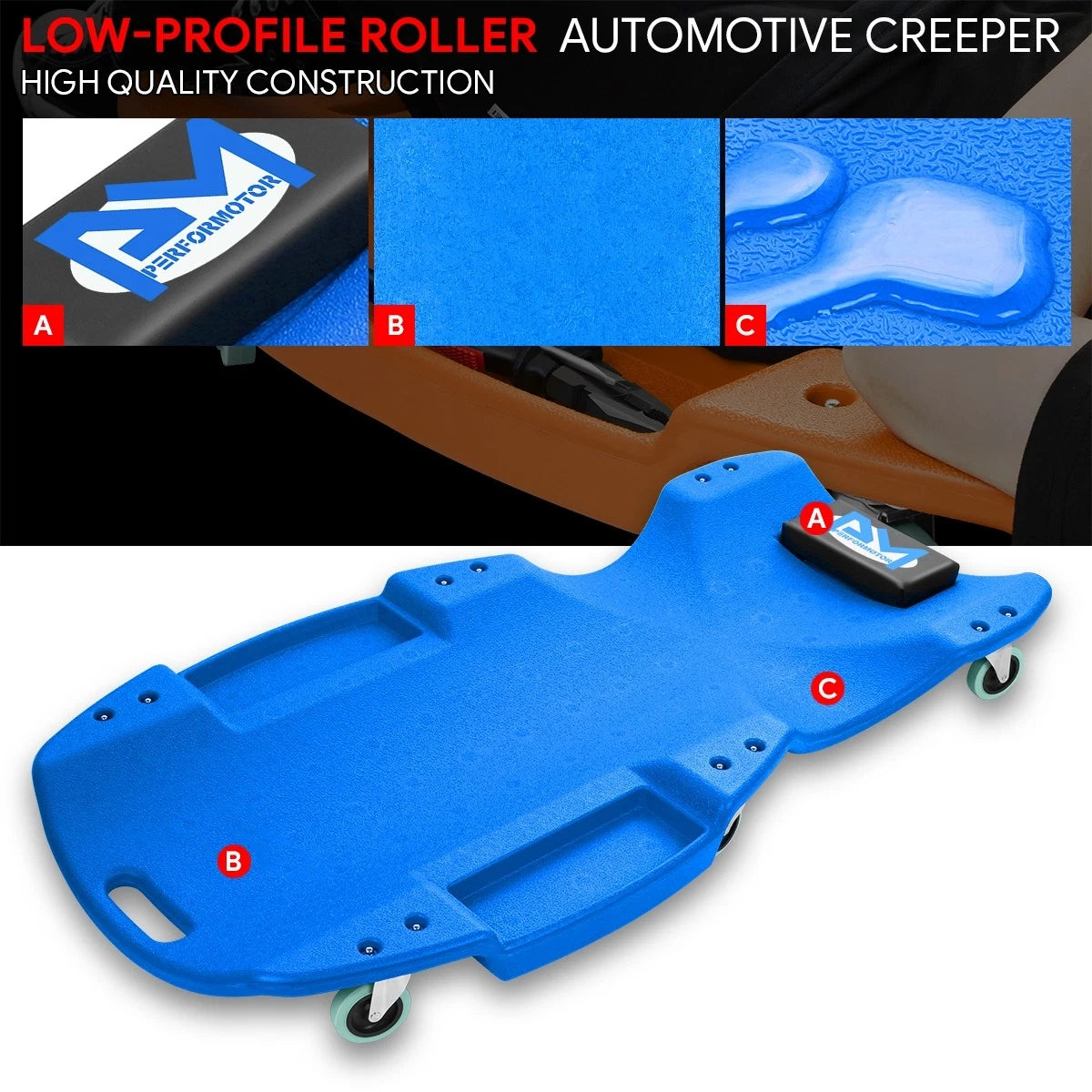 Mechanic Creeper 48" x 23.6" 200Lbs Load ABS Plastic