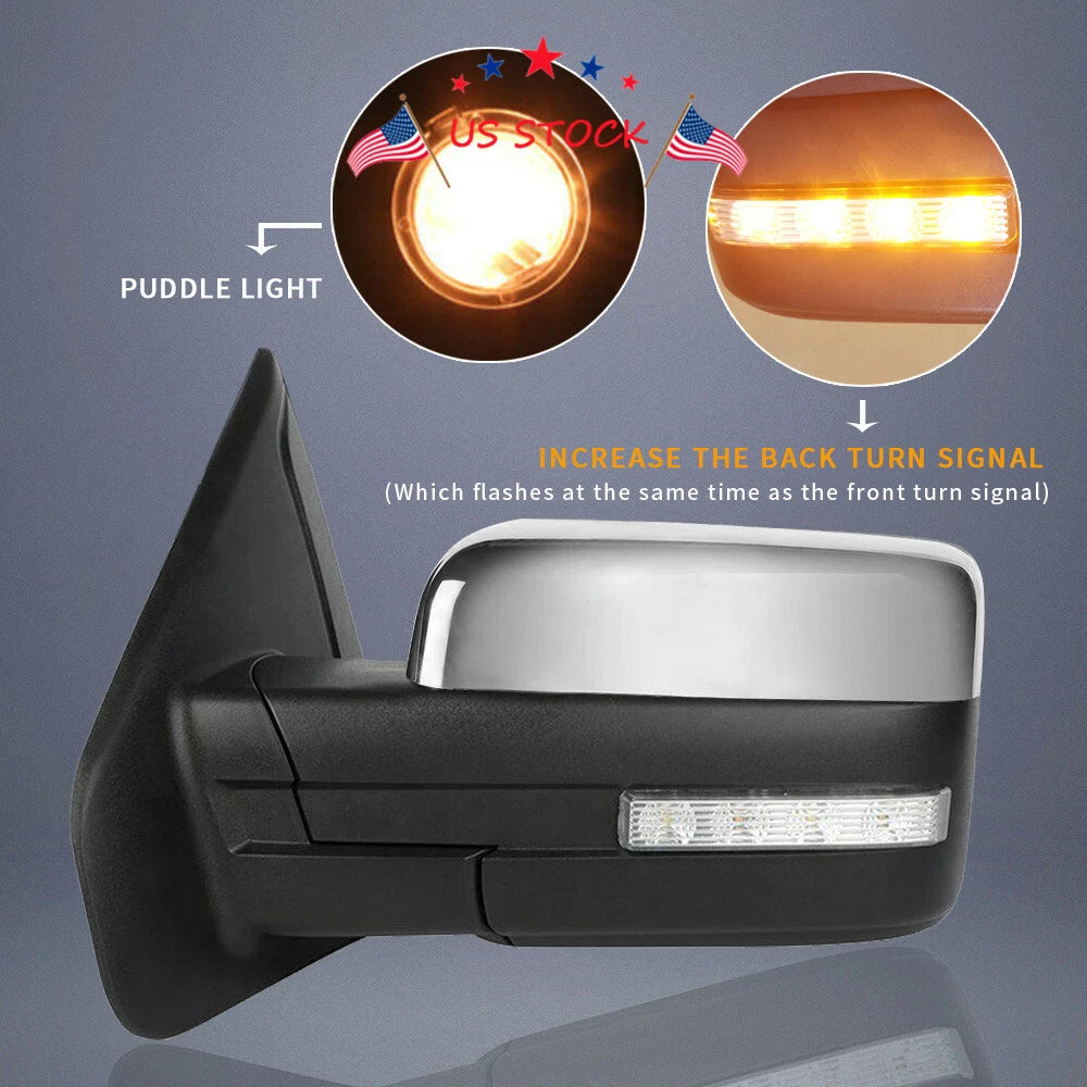Chrome Power Heated Mirrors with Turn Signal for Ford F-150 (2004–2014)
