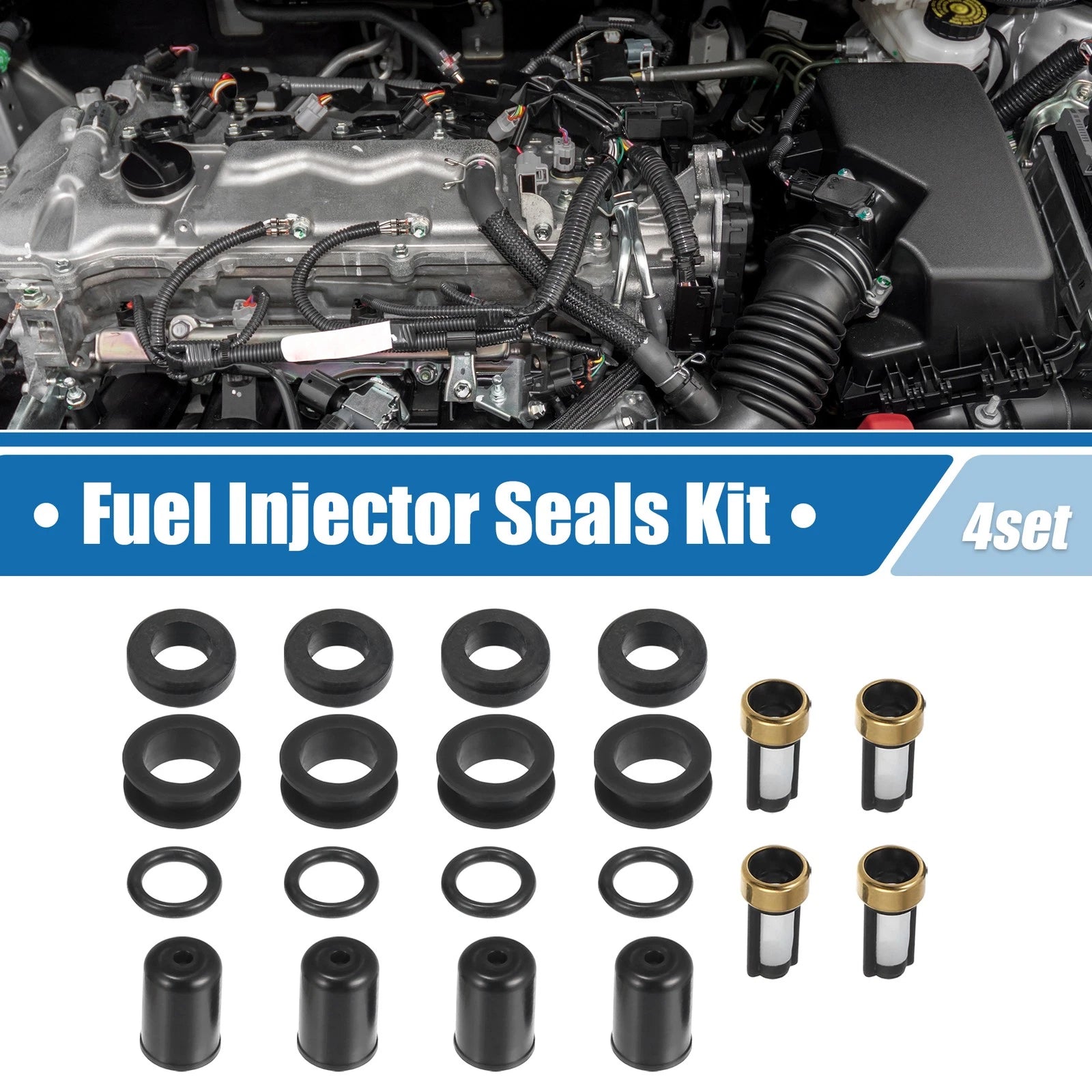 Set of 4 Fuel Injector O Rings Seals with Micro Filters for Mazda MX-3 (1994–1996)
