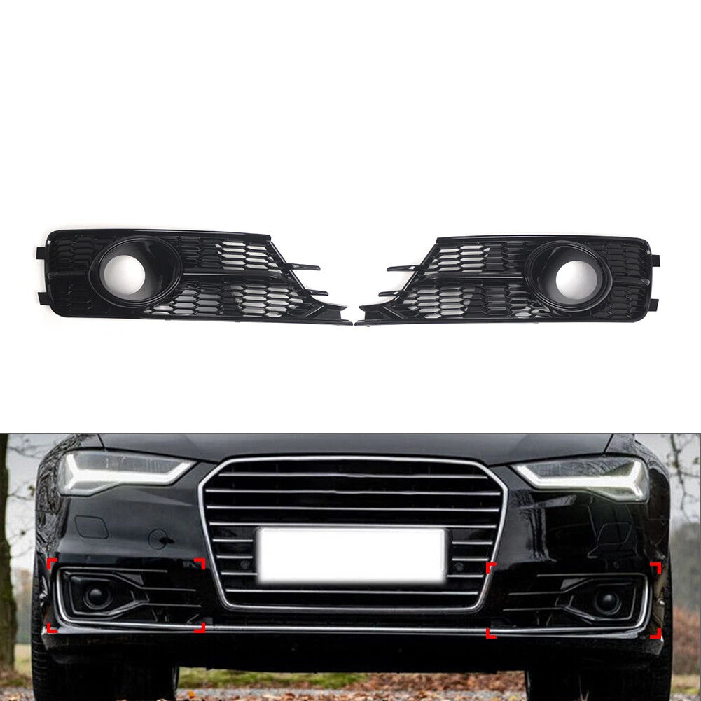 Front Fog Light Grille Cover with ACC Hole for Audi A6 C7 (2016–2018)