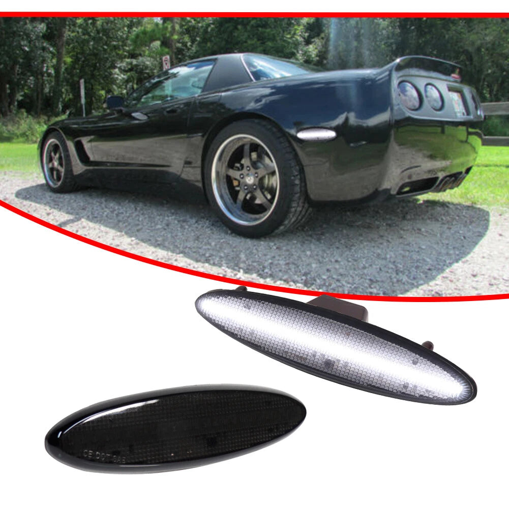 2X Smoked Lens White LED Rear Side Marker Lights for Chevy Corvette C5 (1997–2004)
