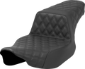 SADDLEMEN Step-Up Seat for Harley FL (Extended Reach, Black, Full Lattice Stitch)