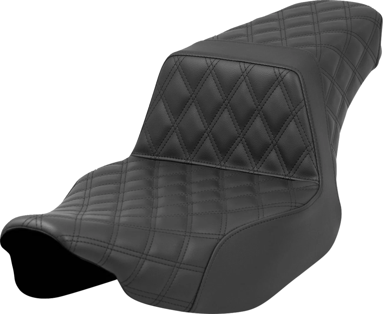 SADDLEMEN Step-Up Seat for Harley FL (Extended Reach, Black, Full Lattice Stitch)