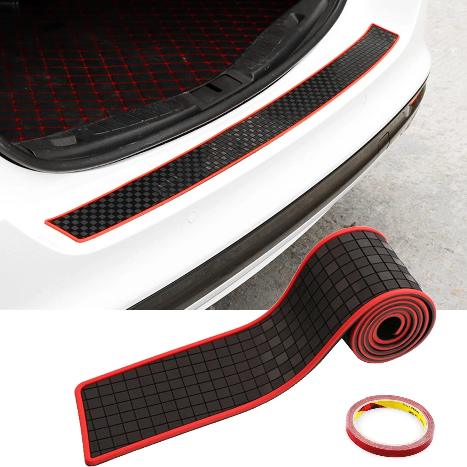 Universal Rear Guard Bumper Protector Trim Cover Sill Trunk Scuff Plate Rubber