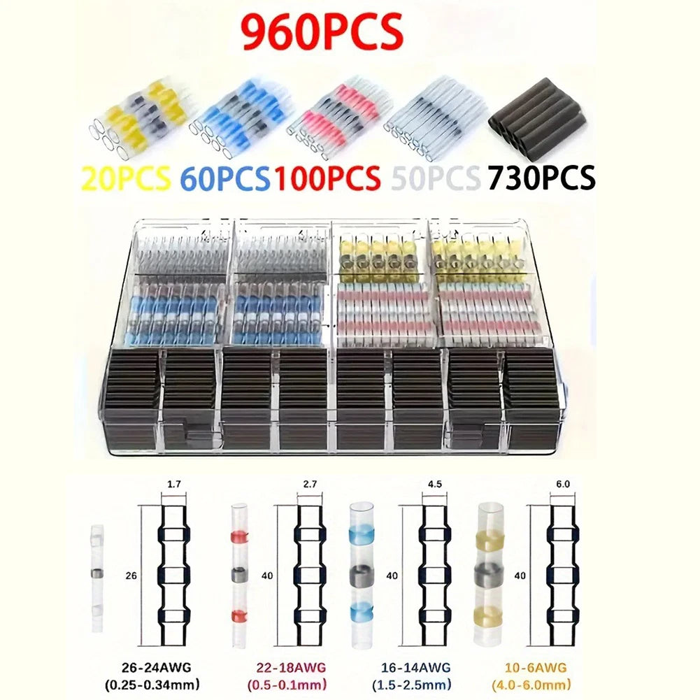 960pc Heat Shrink Butt Crimp Terminals Electrical Connectors for Automotive