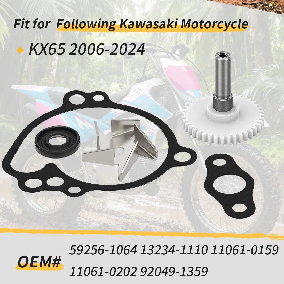 Water Pump Shaft Gear, Impeller & Gasket for Kawasaki KX65 (2006–2024)