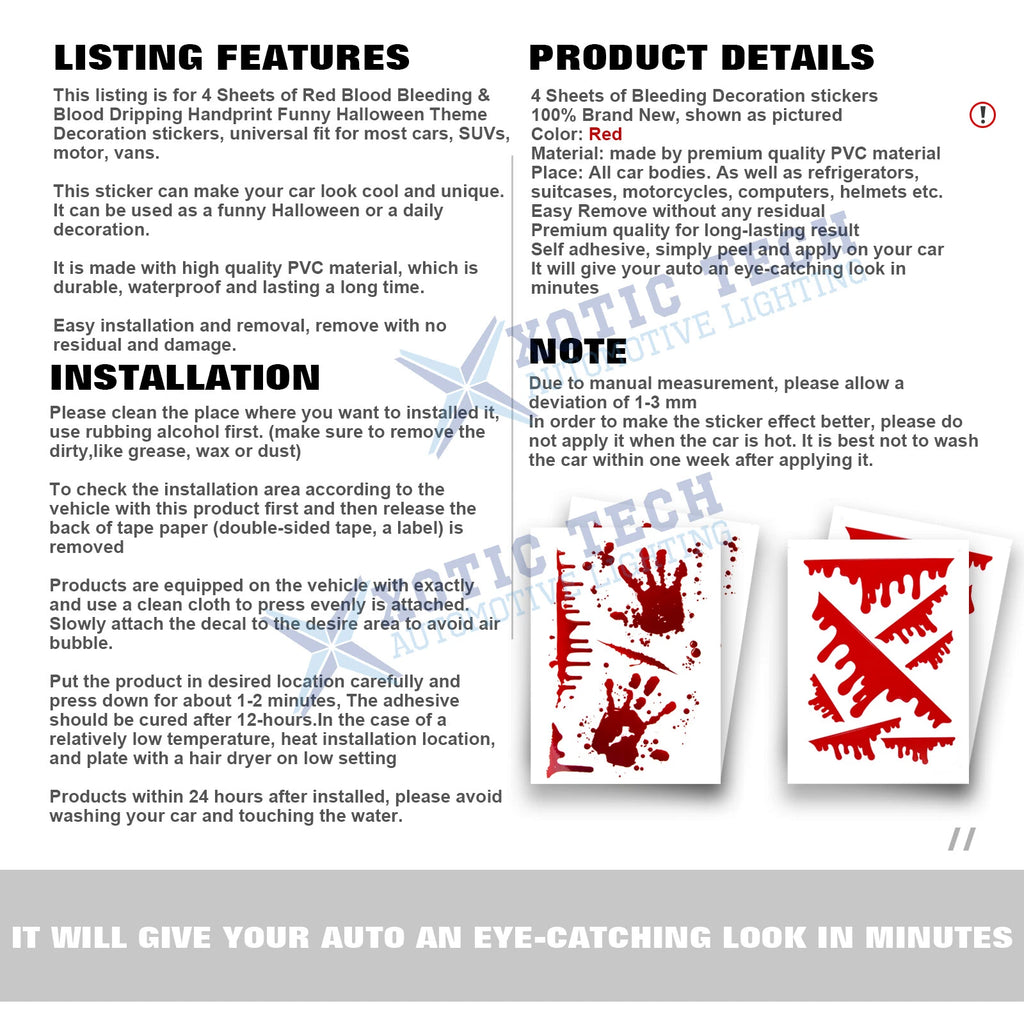 4 Pack Red Bleeding Handprint Splash Blood Stickers for Halloween (N/A-N/A)